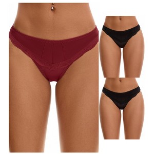 INSPIRE CHIC Women's Satin Silky Hipster Low Waisted Lace Trimmed Briefs 3 Packs - 1 of 4