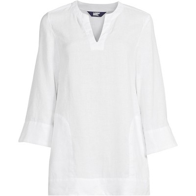 Lands' End Women's Linen Split Neck 3/4 Sleeve Tunic Top : Target