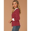 Allegra K Women's Contrast Turndown Collar Button Back Check Plaid Work Shirt - 4 of 4