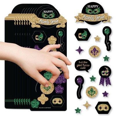 Big Dot of Happiness Mardi Gras - Masquerade Party Favor Kids Stickers - 16 Sheets - 256 Stickers