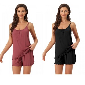 INSPIRE CHIC Women's 2 Pcs Loungewear Solid Shade Ruffled Cami Tops with Shorts Sleepwear - 1 of 4