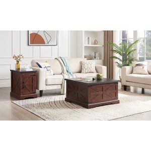 Farmhouse Coffee Table & End Table Set, Rustic Barn Door Design with Hinged Lift Top Storage, Square Cocktail Table for Living Room - 1 of 4