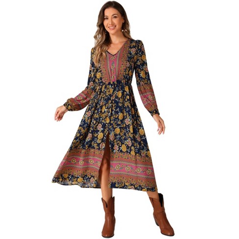 Mock Neck Puff Sleeve Pleated Belted Dress SHEIN