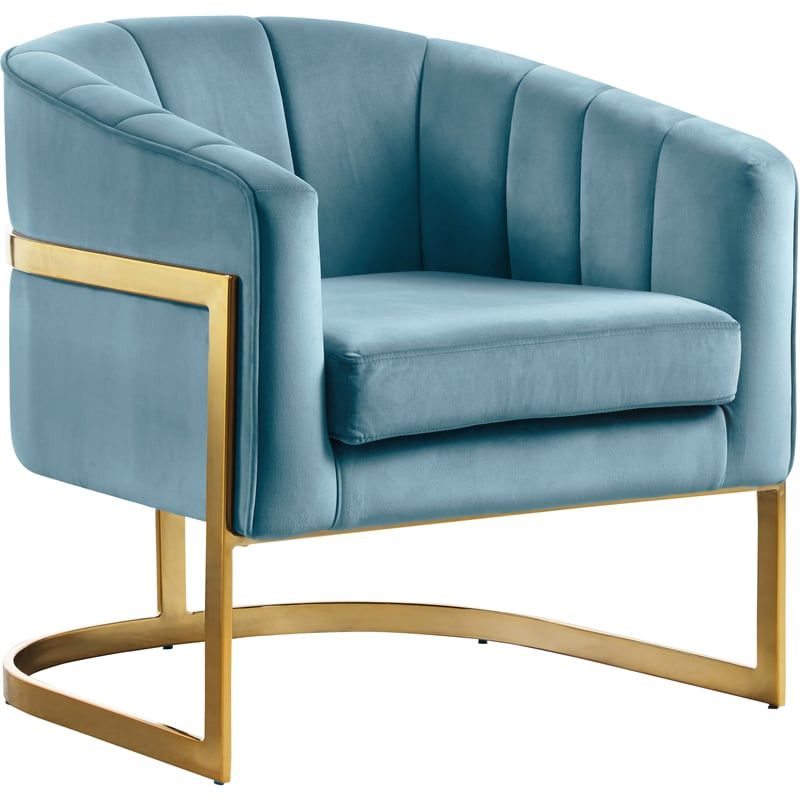 Meridian Furniture Carter Aqua Velvet Accent Chair with Stainless Steel Base, 1 of 8