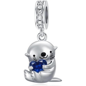 Sterling Silver Otter Charm with 12 Birthstones - Bead for Bracelets & Jewelry Making, Otter Lover Gift - 1 of 4
