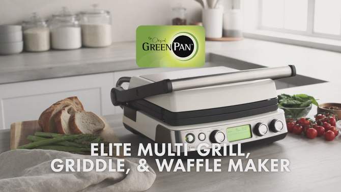 GreenPan Elite Indoor Ceramic Nonstick Multi Grill Griddle &#38; Waffle Maker - Graphite Gray, 2 of 7, play video