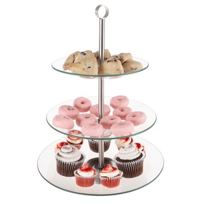 3-Tier Dessert Stand-Tempered Round Glass Display Tower for Cupcakes, Cookies, Fruit, Appetizers-Buffet, Wedding, Party Serveware by Hastings Home