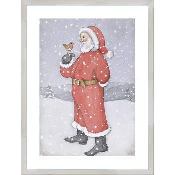 Amanti Art Father Christmas and a Robin by Lavinia Hamer Wood Framed Wall Art Print 19 in. x 25 in.