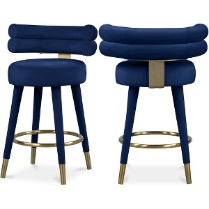 Meridian Furniture,Fitzroy Navy Velvet Counter Stool, Set of 2 - 1 of 4