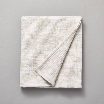 Floral Gauze Jacquard Bed Throw Tonal Cream - Hearth & Hand™ with Magnolia: 100% Cotton, Farmhouse Style, 50x60"