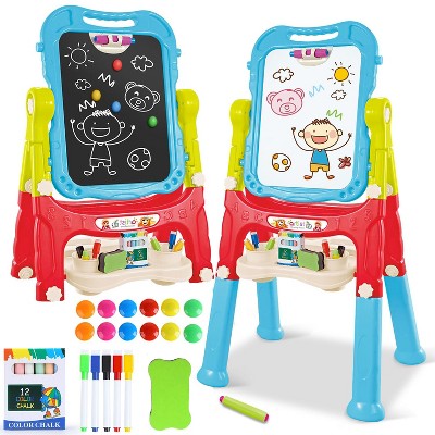 Aoibox Double Sided Magnetic Art Easel for Toddlers Adjustable Height Chalkboard Whiteboard with Painting Accessories Rotatable