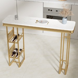 55.1" Modern White Kitchen Bar Height Dining Table Wood Breakfast Pub Table With Gold Base & 2 Shelves, Easy To Assemble,White+Gold - 1 of 3