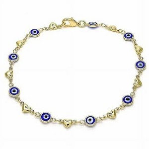 RMZ GOLD NYC 18K Gold Women’s Heart & Blue Evil Eye Anklet – 10" Ankle Bracelet with Lobster Clasp Closure - 1 of 1
