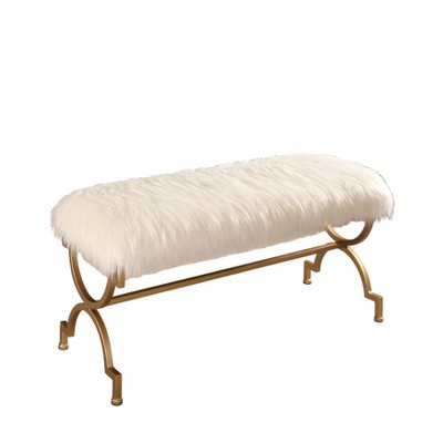 Miley White Faux Fur Bench White - Abbyson Living