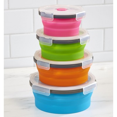 Lakeside Round Collapsible Locking Lid Food Storage Containers - 8 Pieces