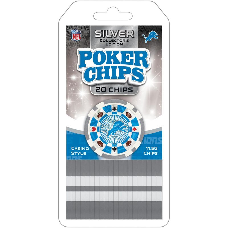 MasterPieces Casino Style 20 Piece 11.5 Gram Poker Chip Set NFL Detroit Lions Silver Edition, 1 of 4