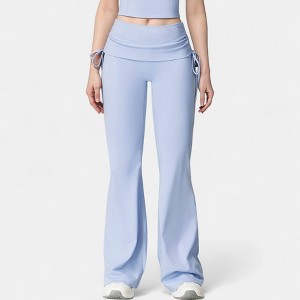 Anna-Kaci Active Women's Drawstring Ruched Waist Flared Leg Pants Stretch Fabric Active Yoga Lounge Bottoms - 1 of 4