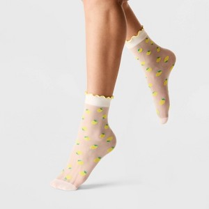 Women's Cherries and Lemons Sheer 2pk Anklet Socks - A New Day™ Black/White 4-10 - 1 of 3