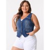 Agnes Orinda Women's Plus Washed Distressed V-Neck Sleeveless Denim Vest - 2 of 4