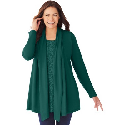 Woman Within 2-Fer Cardigan & Attached Lace Tunic