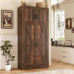 Besiost Farmhouse Kitchen Storage Cabinet with 4 Barn Doors, 71" Tall Kitchen Pantry Cabinet with Shelves - 1 of 4
