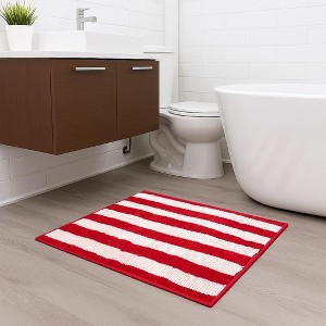 Home Mart Goods Red White Stripe Soft Cozy Plush Chenille Bath Mat Bathroom Rug - 23" x 15" - 1 of 4