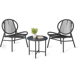 3 Pieces Outdoor Patio Bistro Set, All-Weather DiningTable Set, Modern Small Patio Bistro Set Outdoor for Balcony, Pool, Garden, Backyard, Black - 1 of 4