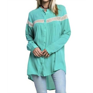 Women's Button Up Lace Trim Tunic - KORI - 1 of 4