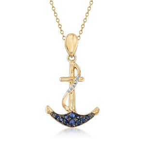 Ross-Simons 0.50 ct. t.w. Sapphire Anchor Pendant Necklace With White Topaz Accents in 18kt Gold Over Sterling - 1 of 4