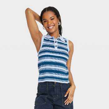 Black History Month Women's House of Aama Sleeveless Ribbed Cropped Pullover Sweater - Blue Striped