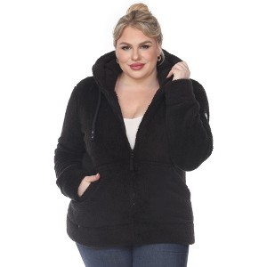 Plus Size Hooded High Pile Fleece Jacket - White Mark - 1 of 4