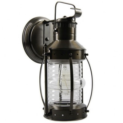 Bronze Dimmable Outdoor Lantern Wall Sconce with Glass Shade