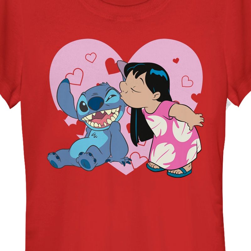 Juniors Womens Lilo & Stitch Kisses T-Shirt, 2 of 5