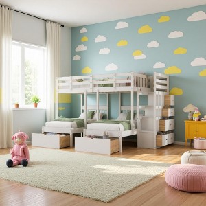 Merax Full Over Twin & Twin Triple Bunk Bed with Storage Stairs - 1 of 4