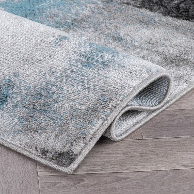 Modern Blue and Gray Abstract Synthetic 8' x 10' Area Rug