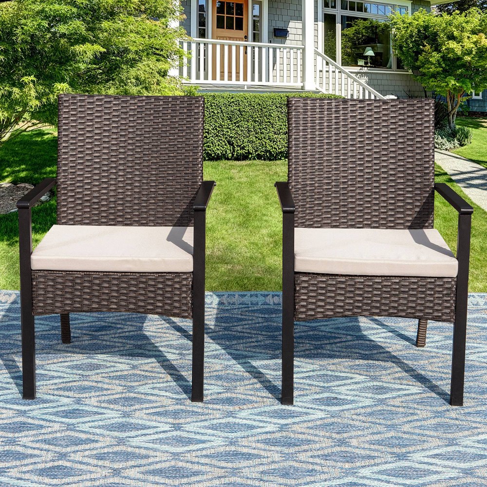Photos - Garden Furniture 2pk Outdoor Wicker Arm Chairs - Captiva Designs