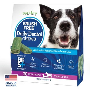 Vetality Brush Free Daily Dental Care Chews for Dogs | Cleans Teeth and Freshens Breath, 30 Count - 1 of 4