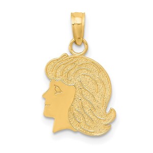Black Bow Jewelry 14k Yellow Gold Flat Profile Girl Head Pendant, 12mm (7/16 inch) - 1 of 4