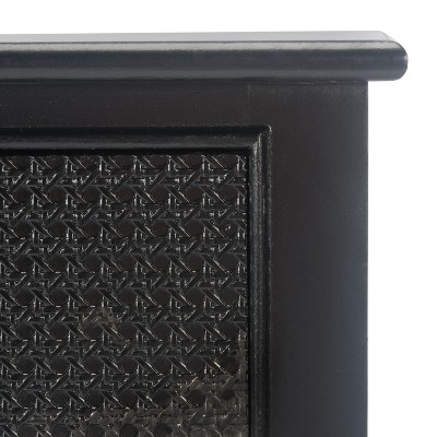 Elegant Black Metal and Wood Console Table with Carved Storage Drawers