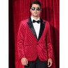 Lars Amadeus Men's Peak Lapel Wedding Shiny Argyle Plaid Velvet Suit Jacket - 2 of 4