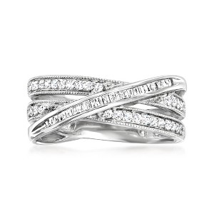 Ross-Simons 0.33 ct. t.w. Round and Baguette Diamond Crisscross Highway Ring in Sterling Silver - 1 of 4