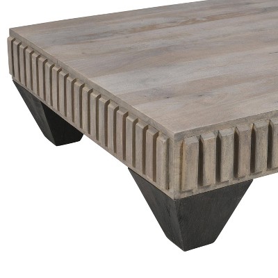 Handcrafted Sandblasted Gray Mango Wood Square Coffee Table with Tapered Legs