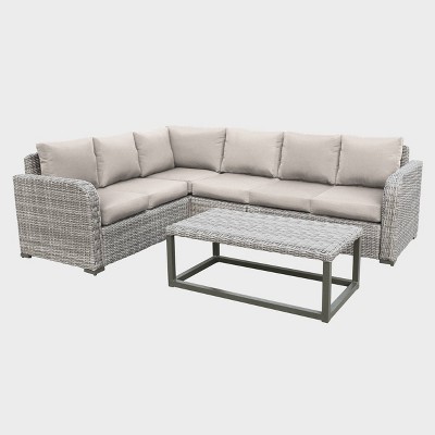 Leisure Made Forsyth 5pc Wicker Sectional in Tan Fabric