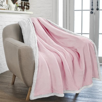 Blush Pink Twin Reversible Sherpa Fleece Blanket