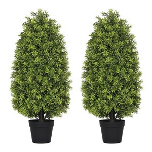 KTMBDW 3.5Ft Artificial Boxwood Topiary Trees, Faux Topiaries Tree Store Garden Indoor&Outdoor for Porch Home Decor,Black Plastic Planter, 2Pcs - 1 of 4