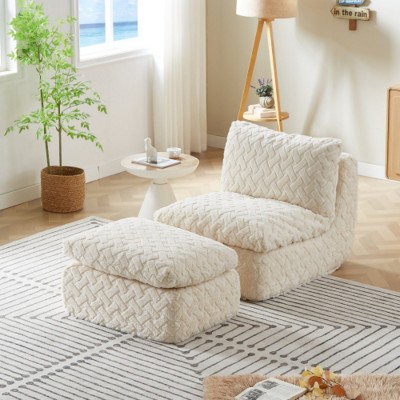 Oversized Corduroy Bean Bag Chair for Adults with Ottoman,Ergonomic Memory Foam Floor Lounger for Living Room,Bedroom or Game Room–The Pop Home