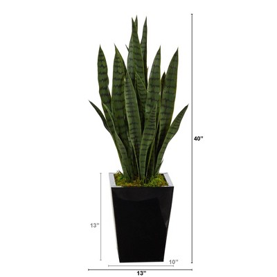 Sleek Sansevieria 42" Silk Faux Plant in Black Metal Planter
