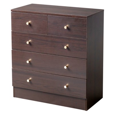 GlasFlength Utility Storage Cabinets Modern Five Drawer Dresser Simple Elegant Design for Bedroom Living Room, Brown, 25.98"*12.99"*28.74"