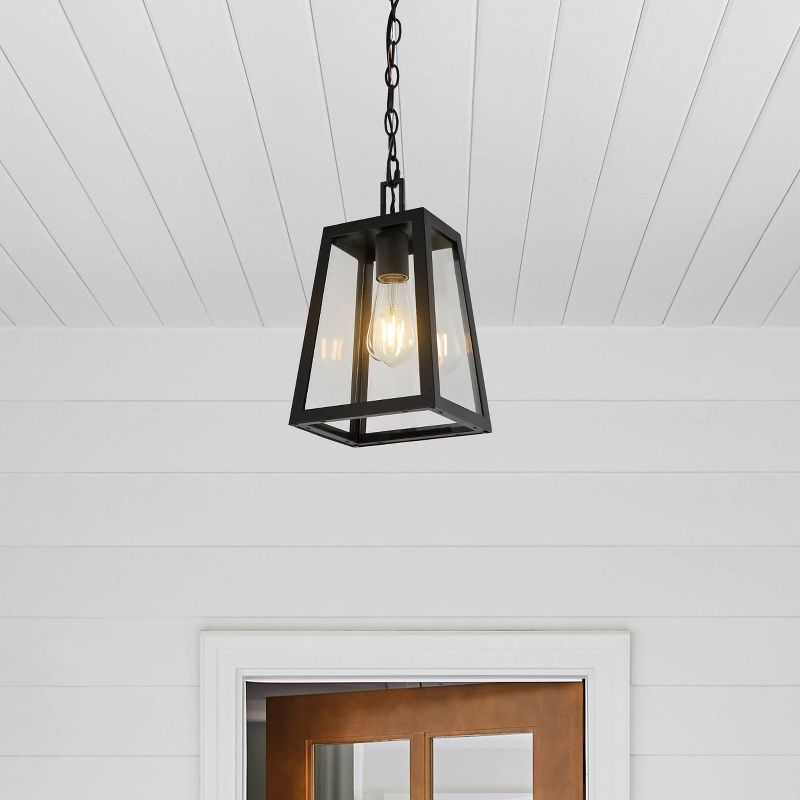 6.75&#34; 1-Light Glendale Farmhouse Industrial Iron/Glass Outdoor LED Pendant Black/Clear - JONATHAN Y, 4 of 12