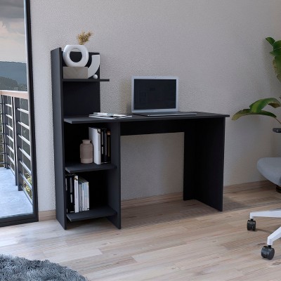 NicBex Home Office Desk 47.2" W Modern Writing Desk with 4-Layer Open Storage Bookshelves and Wooden Frame for Office, Study, Living Room